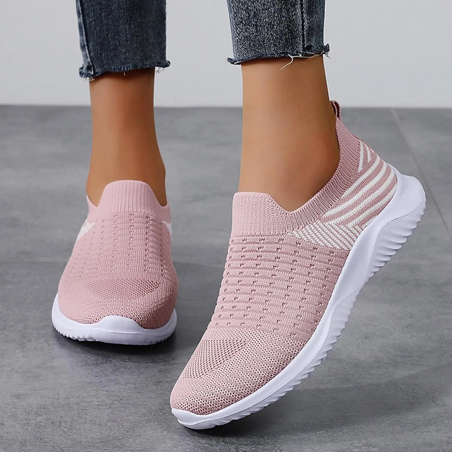 Comfortwear Shoes for Women Slip On Breathable Mesh Running Shoes with Arch Support Comfortable Soft Sole Non-Slip Sneakers