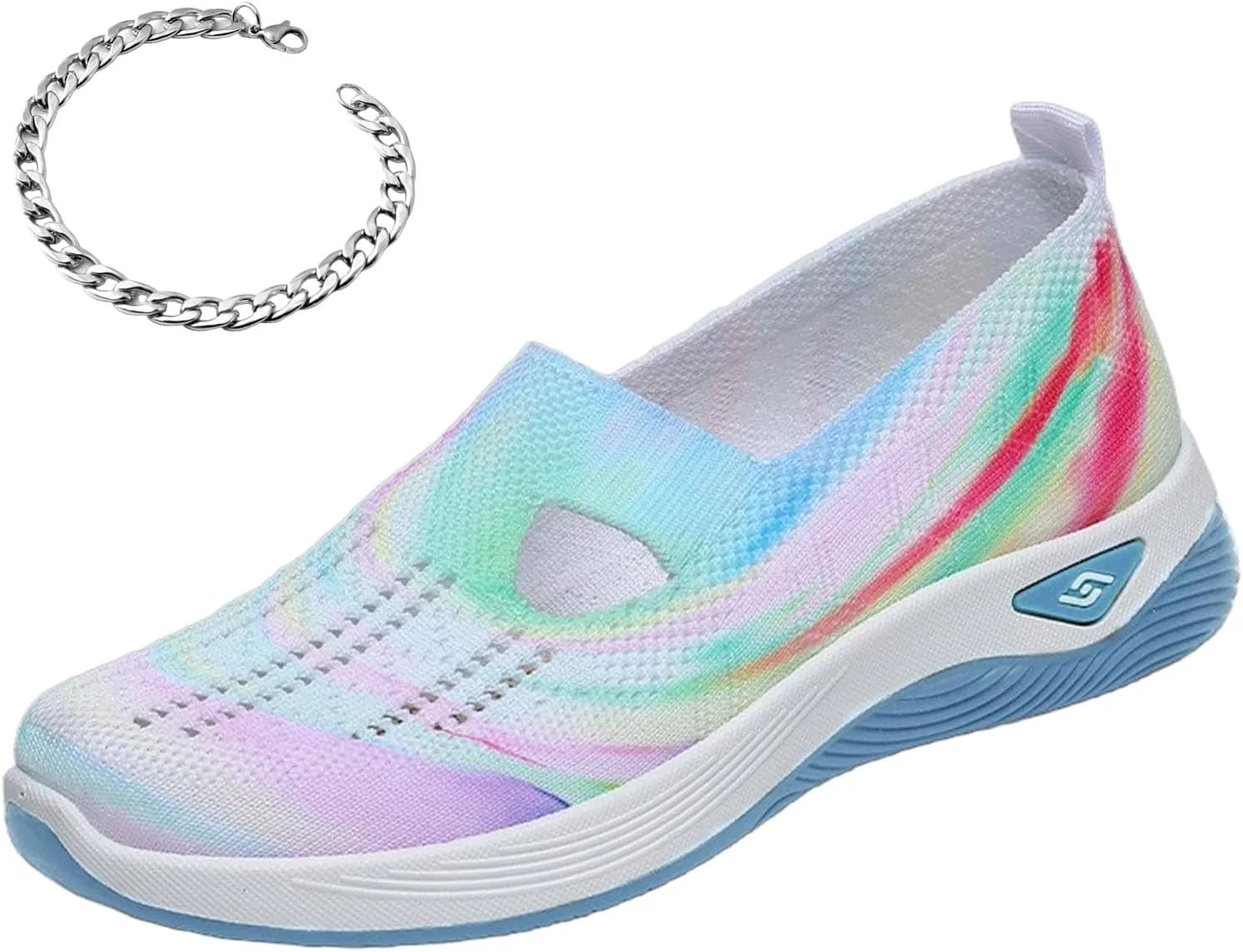 Orthowalkway Womens Shoes Comfort Wear Orthopedic Walking Shoes for Women Mesh Breathable Slip-On Knitted Lightweight Flat Sneakers Embroidered Flower Walking Sports Shoes