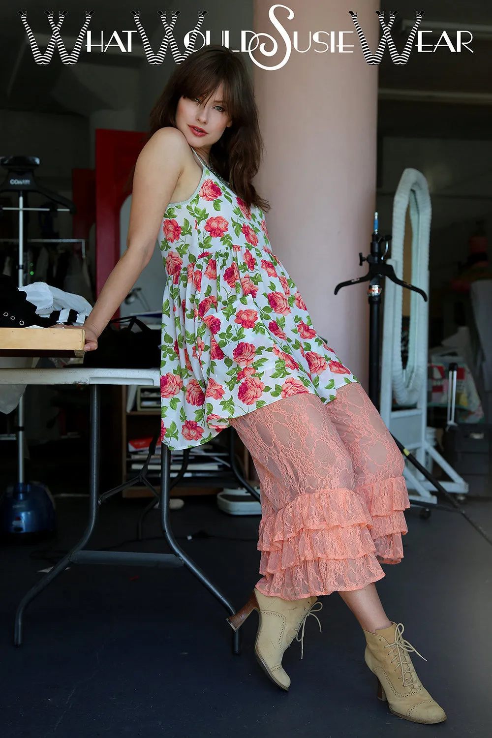 Rose Floral Print Rayon Baby Doll Mini Dress S/M/L/XL