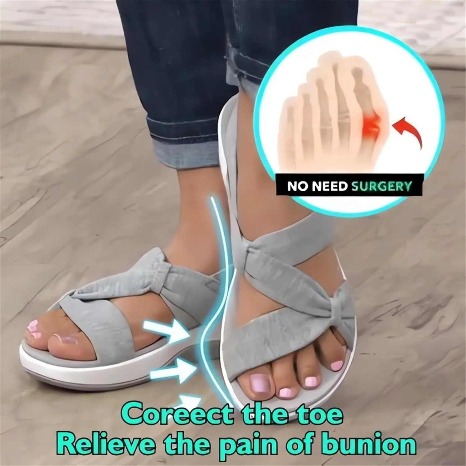 Womens Strappy Low Platform Sandals Orthopedic Comfortable Wide Width Arch Support Open Toe Breathable Summer Bow Adjustable Sandal Beach Walking Shoes