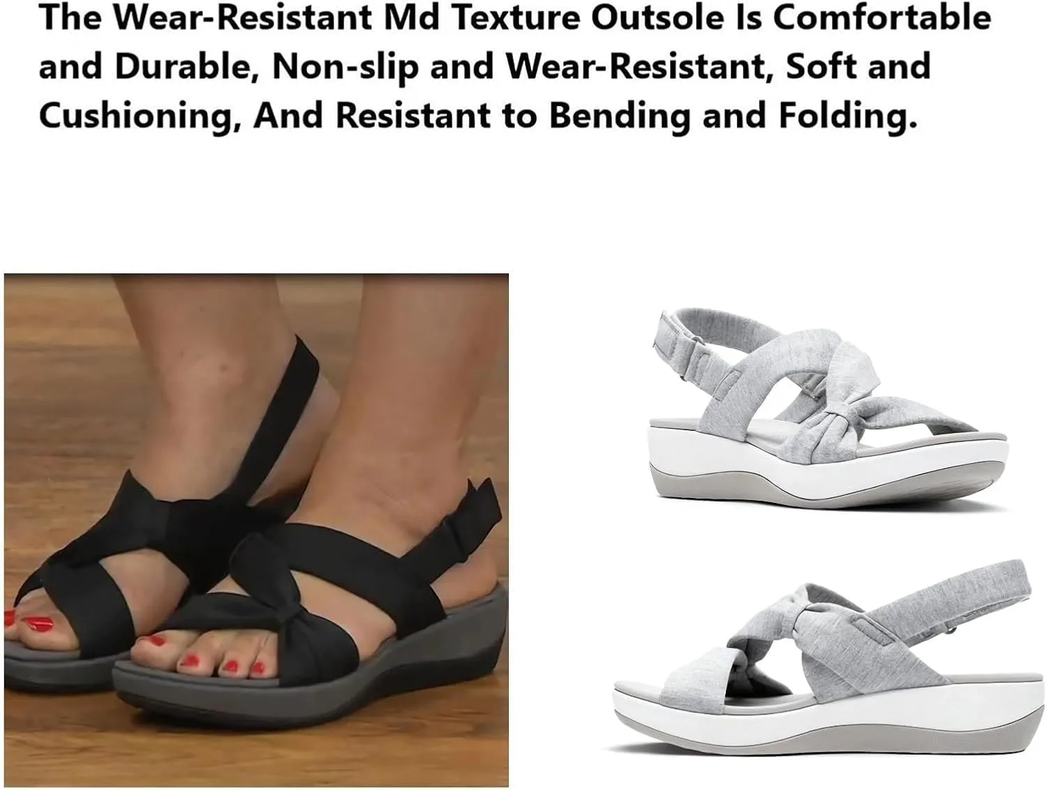 Womens Strappy Low Platform Sandals Orthopedic Comfortable Wide Width Arch Support Open Toe Breathable Summer Bow Adjustable Sandal Beach Walking Shoes