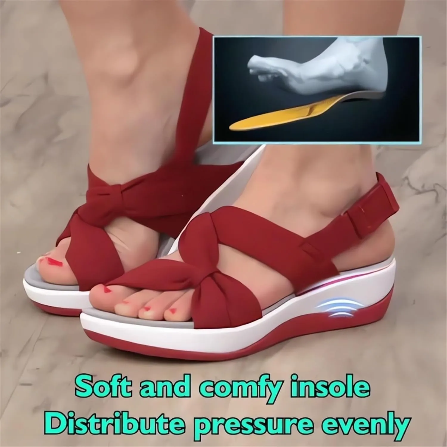 Womens Strappy Low Platform Sandals Orthopedic Comfortable Wide Width Arch Support Open Toe Breathable Summer Bow Adjustable Sandal Beach Walking Shoes