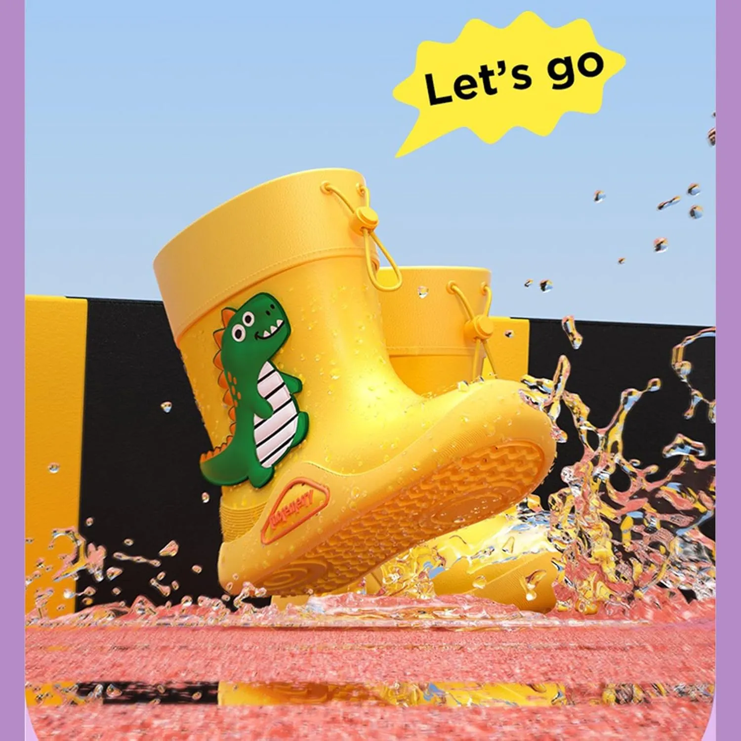 yamerbo Toddler Kids Rain Boots with an Elastic Boot Collar, Waterproof Cartoon Animals Rain Boots for Girls and Boys, Cute Non Slip Rubber Rain shoes-Pink